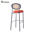 Modern High Bar Chair with Rattan Back